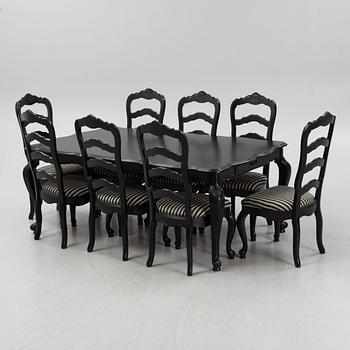 Dining set, 9 pieces, rococo style, contemporary production.