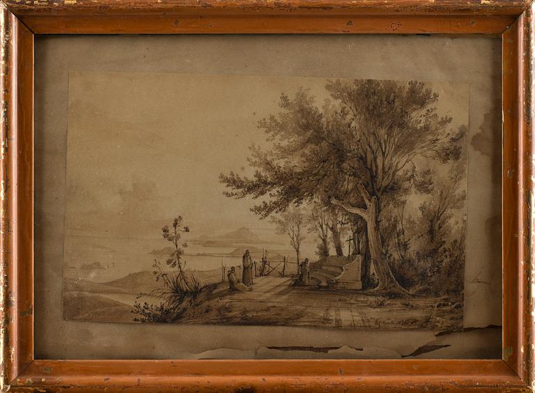 OKÄND KONSTNÄR, bär signaturen Carelli, tushlavering, daterad 1831.