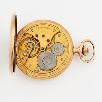 Longines, pocket watch, 14K gold, hunter, 51 mm.