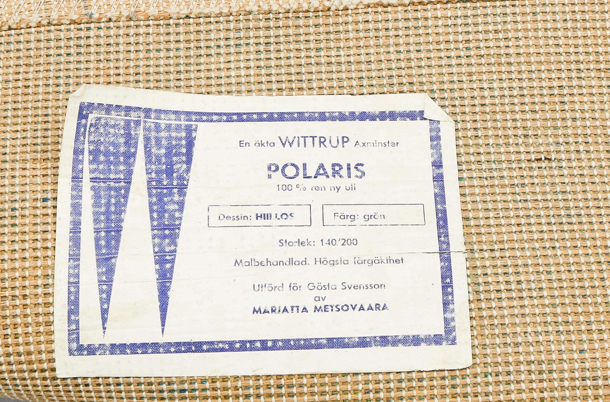 MATTA, rya, "Polaris", Marjatta Metsovaara, ca 200 x 140 cm.