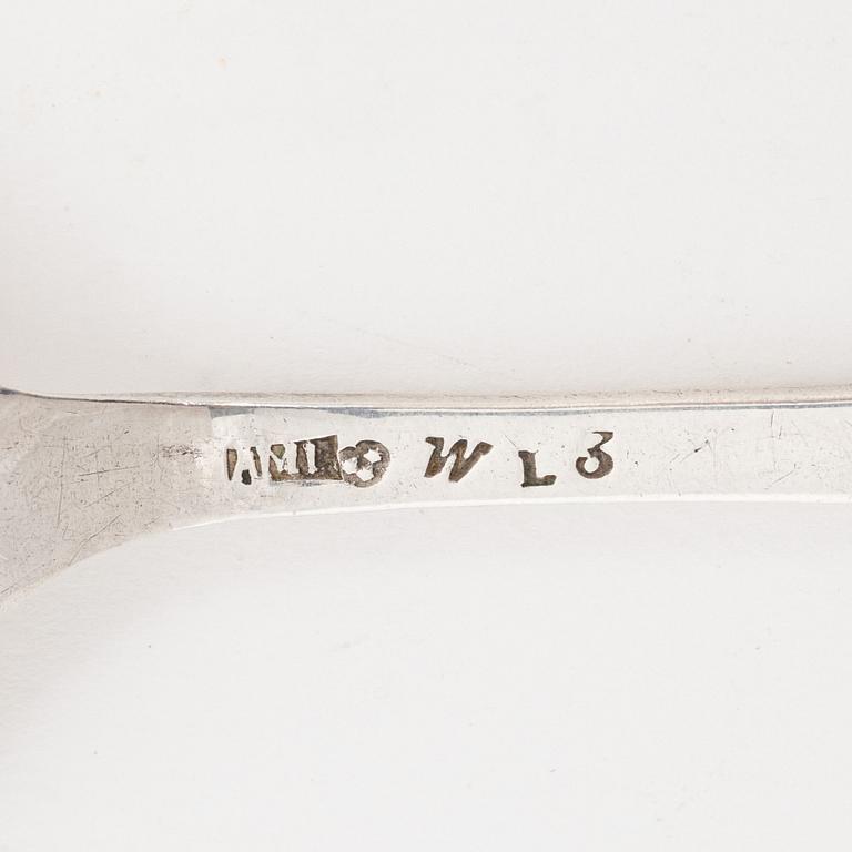 A set of six Swedish silver spoons, different masters, including Johan Petter Molér, Visby, 1813.