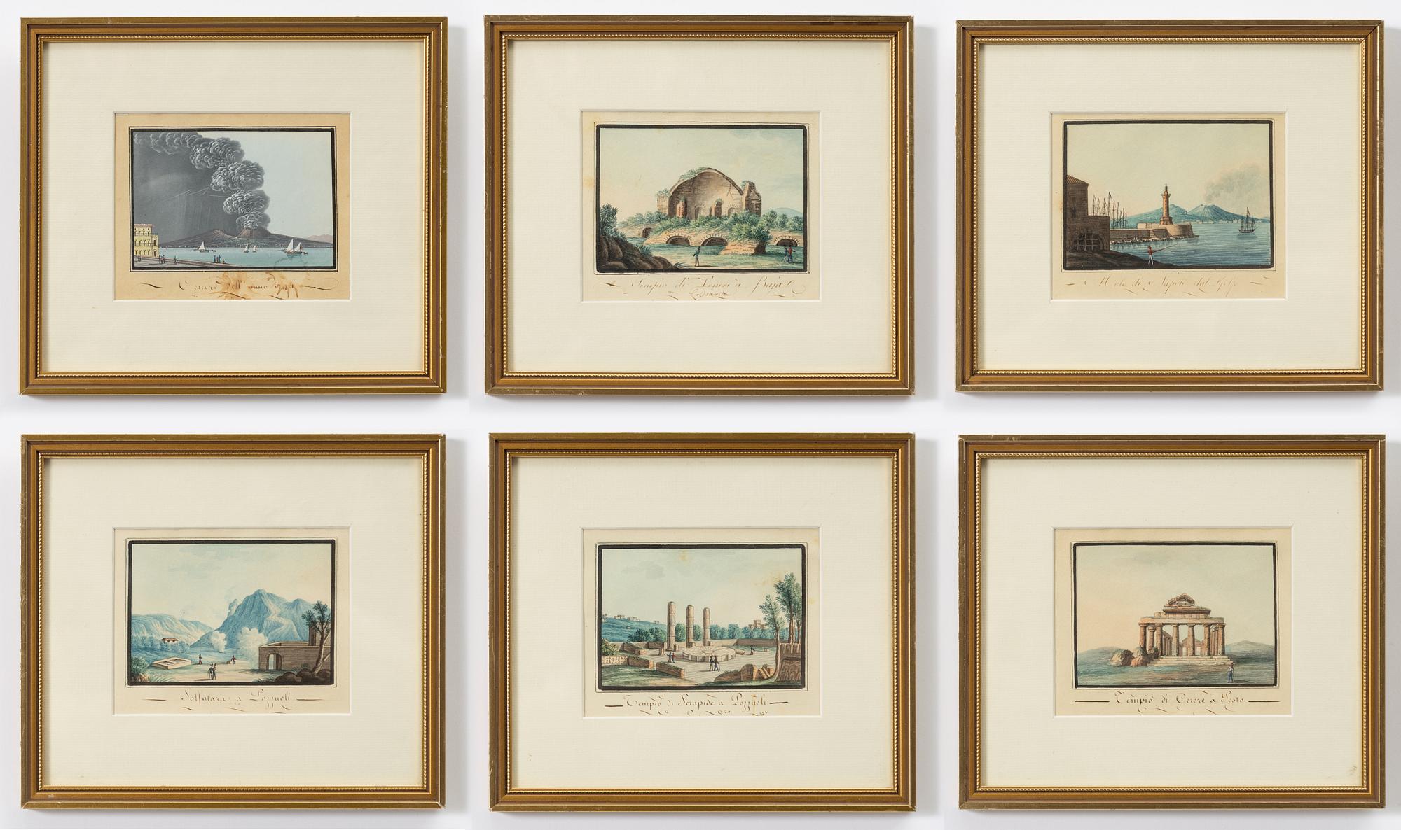 Unknown artist, first half of the 19th century, Travel sketches from Italy, 6 pcs.