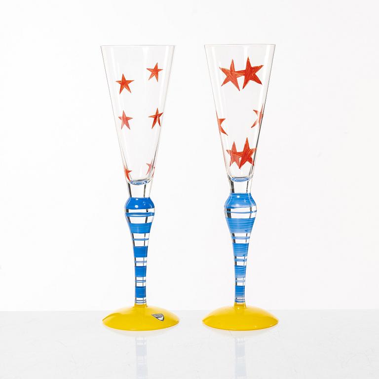 Anne Nilsson, champagneglas, 12 st, "Clown", Orrefors.