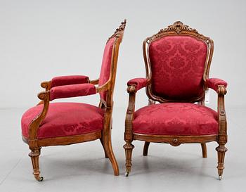 KARMSTOLAR, ett par, nyrenässansstil/nyrokokostil, 1900-talets första hälft.