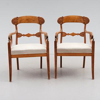 KARMSTOLAR, 1 par, senempire, 1800-talets mitt.
