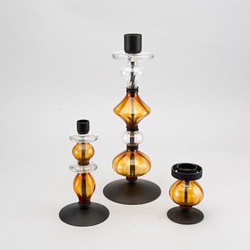 A SET OF 3 CANDLESTICKS BY ERIK HÖGLUND, BODA, SWEDEN.