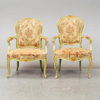 A pair of Swedish Rococo armchairs, second half of the 18th century.
