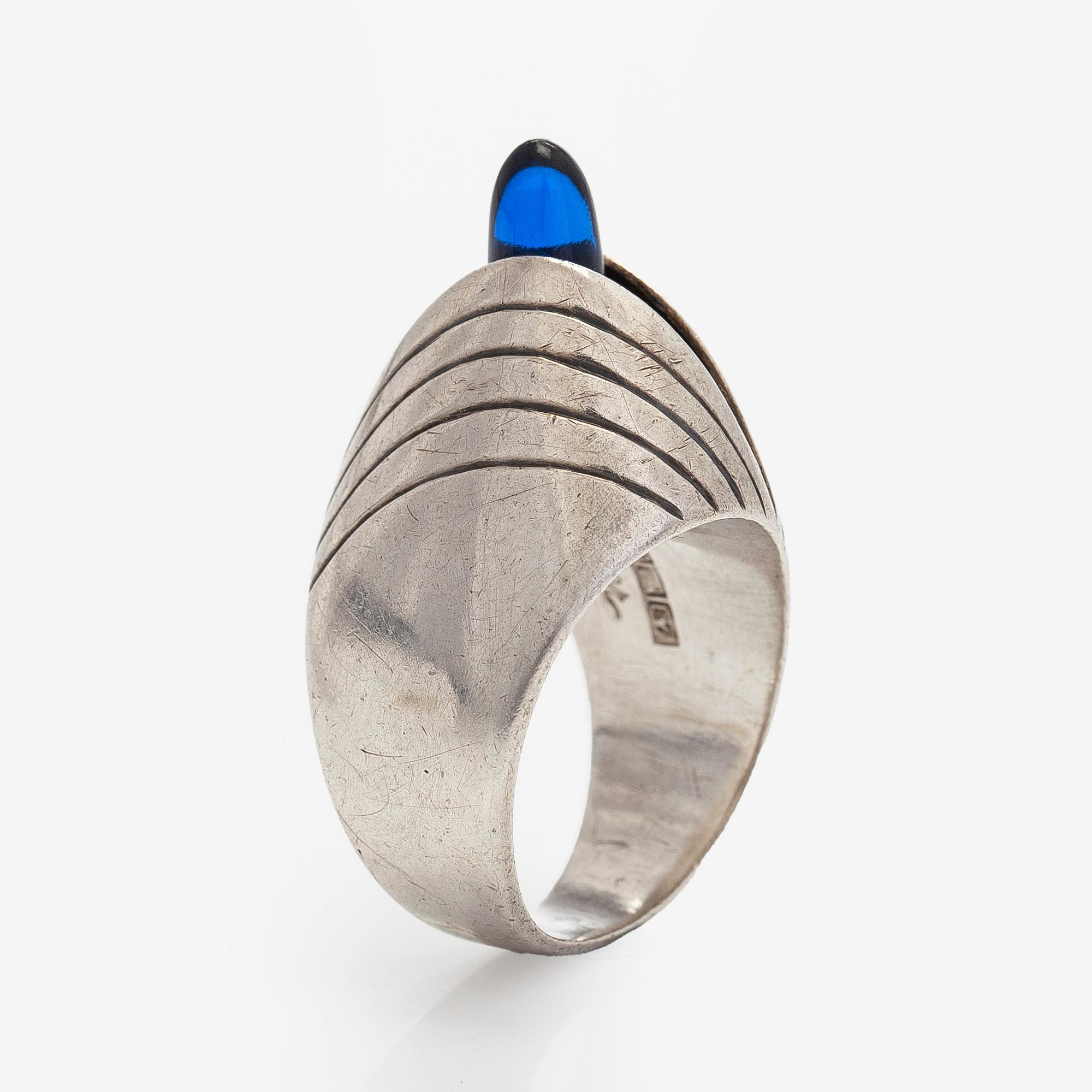 Anna-Greta Eker, a silver ring, synthetic  sapphire, Auran Kultaseppä Turku 1958.