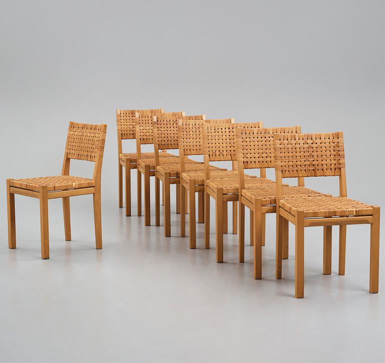 Aino Aalto, a set of eight chairs, model '615', from the Finlandia Hall, Artek, 1960s.