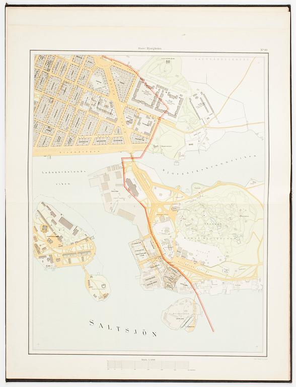 KARTBOK, "Karta öfver Stockholm", 1899, utgiven av generalstabens litografiska anstalt.