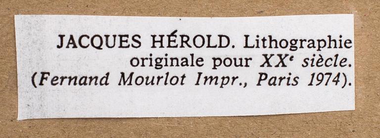 JACQUES HÉROLD, colour lithographe, unsigned, from XX:e siècle nr 43, 1974, printed by Mourlot.