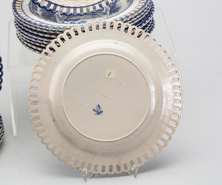 TALLRIKAR, 14 st, flintgods, Rörstrand, senempire 1800-talets mitt.