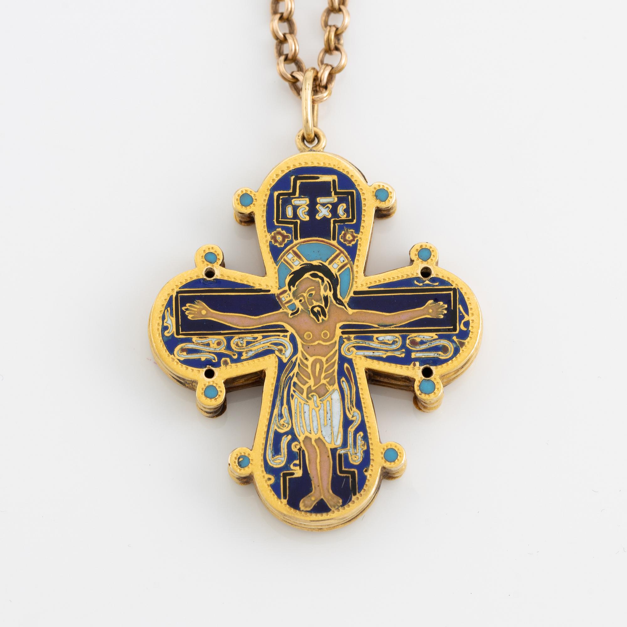 Hänge, i form av kors, 18K guld och emalj.