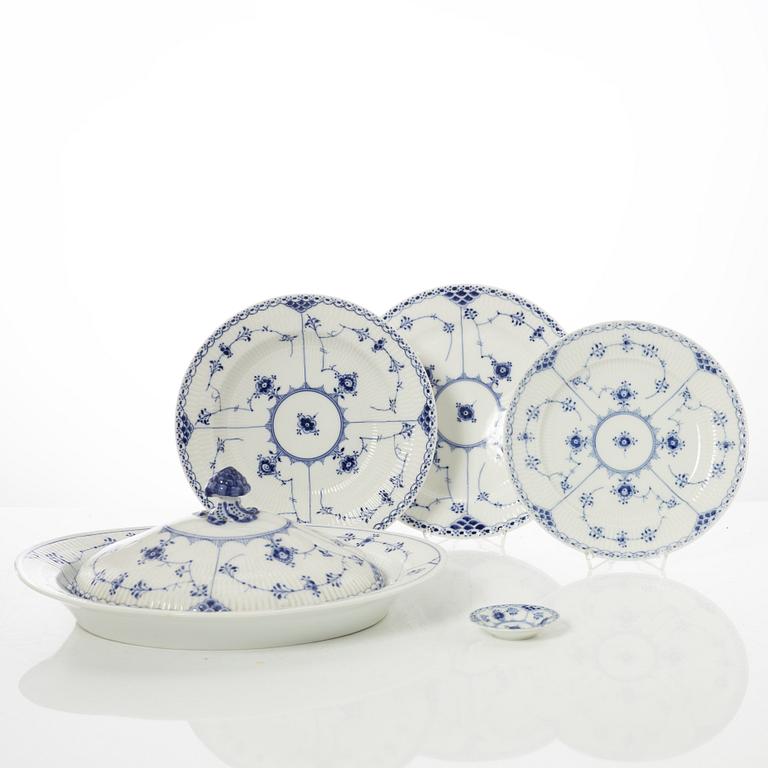 Royal Copenhagen, 35 pieces of a porcelain 'Blue Fluted' half lace dinner service, Denmark, 1889-1978.