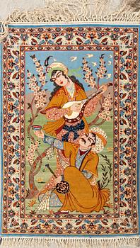 Isfahan rug, figural semi-antique, approx. 105x70 cm.