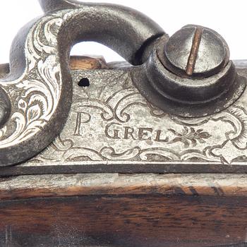 Percussion gun, signed P Grel, converted from flintlock, 18th century.