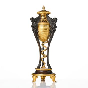 A French gilt and patinated bronze Empire-style brûle-parfum, later part 19th century.