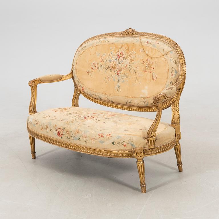 Sofa set, 3 pieces, Louis XVI style, circa 1900.