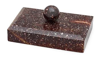 657. A Swedish porphyry 19th century paper weight.