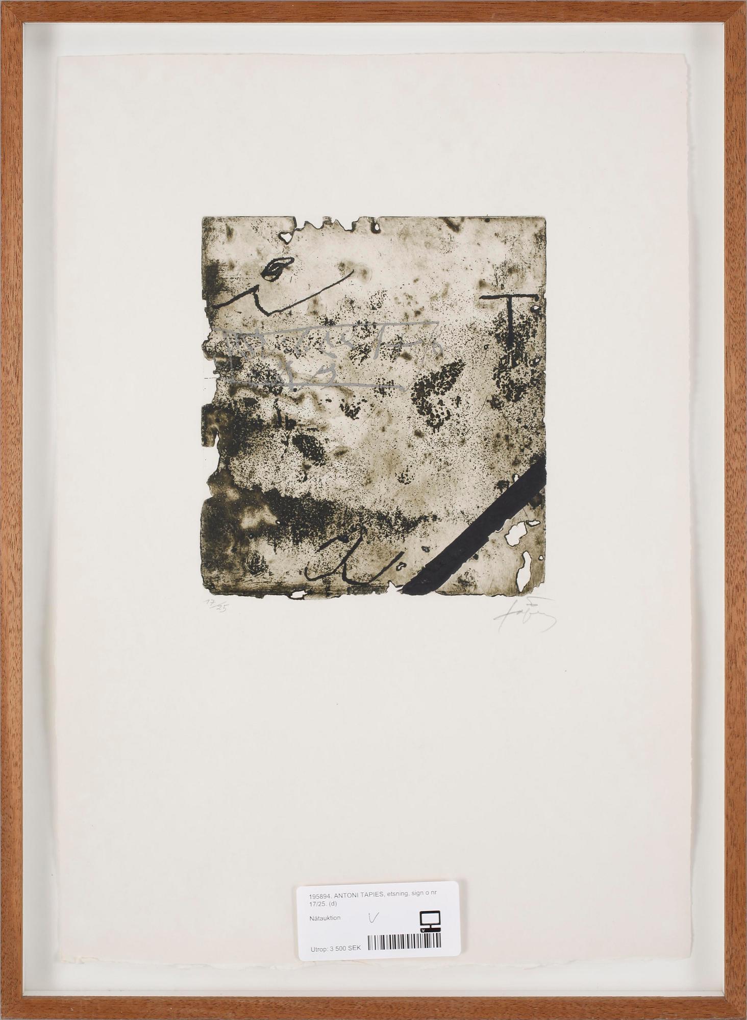 ANTONI TAPIES, etsning, sign o nr 17/25.