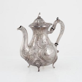 A Swedish silver coffee pot, creamer, tray and  sugar bowl, mark of GEWE, Malmö 1971-74.