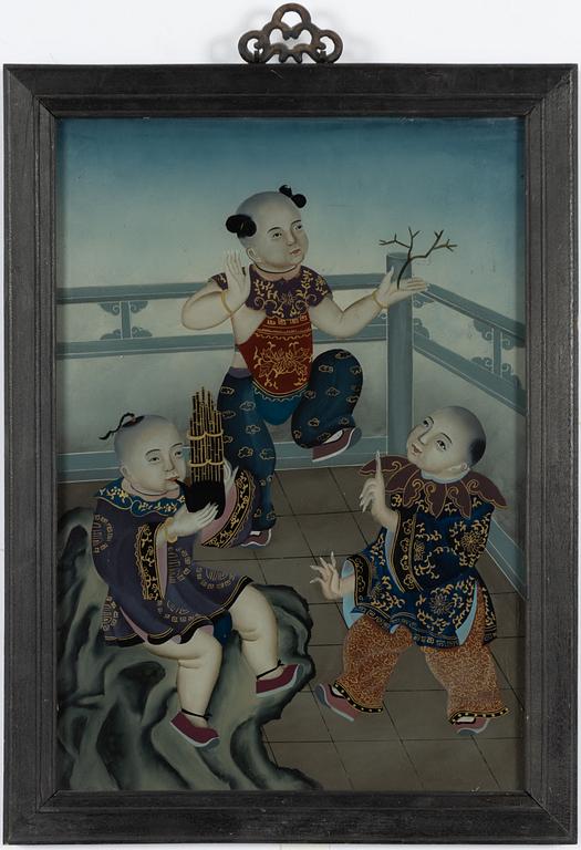 A reverse glass painting, 20th century.