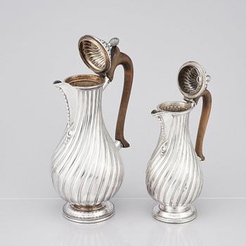 A Victorian silver coffee pot and a milk pot, Martin Hall & Co Ltd, London 1878 and Charles Stuart Harris, London 1877.