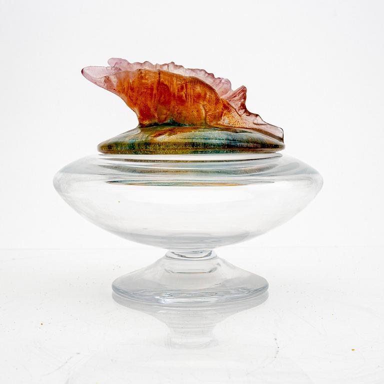 A glass and pate de verrre bowl with lid from Daum France.