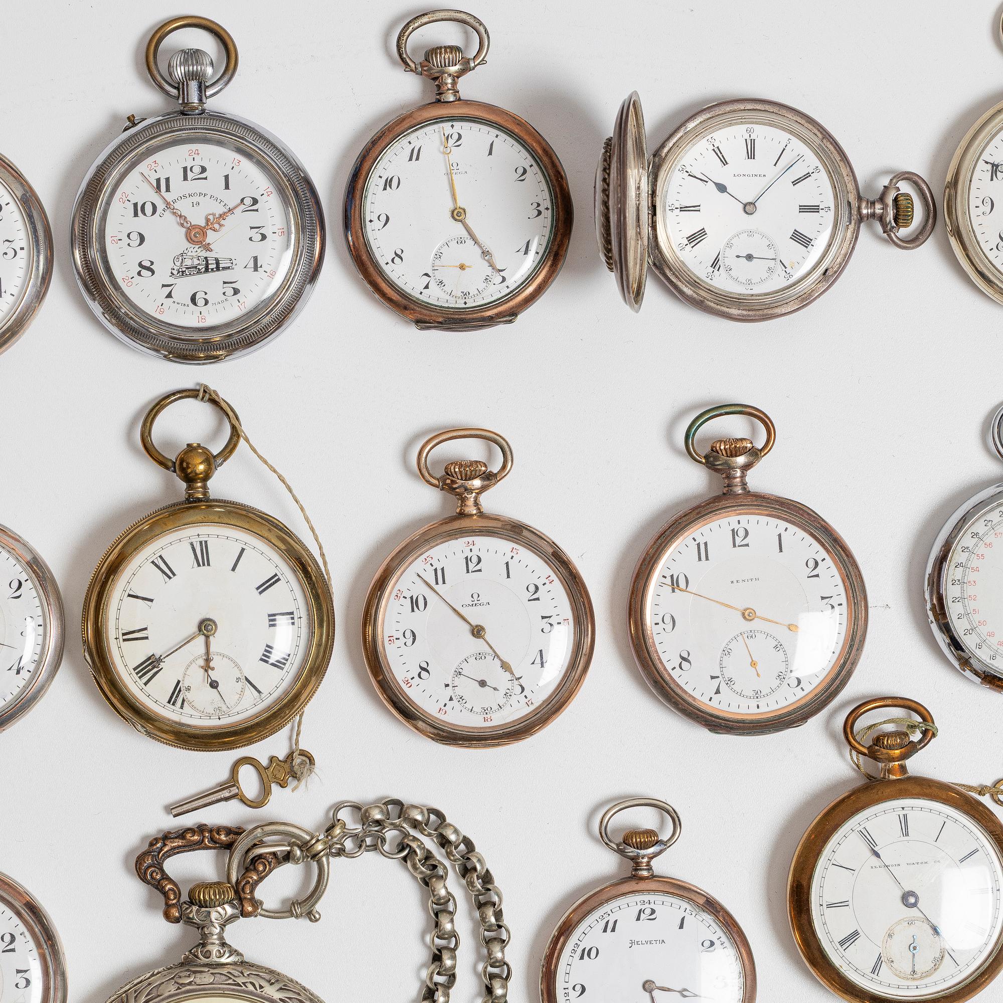 Collection of pocket watches, 63 pieces, "No reserve", various materials.