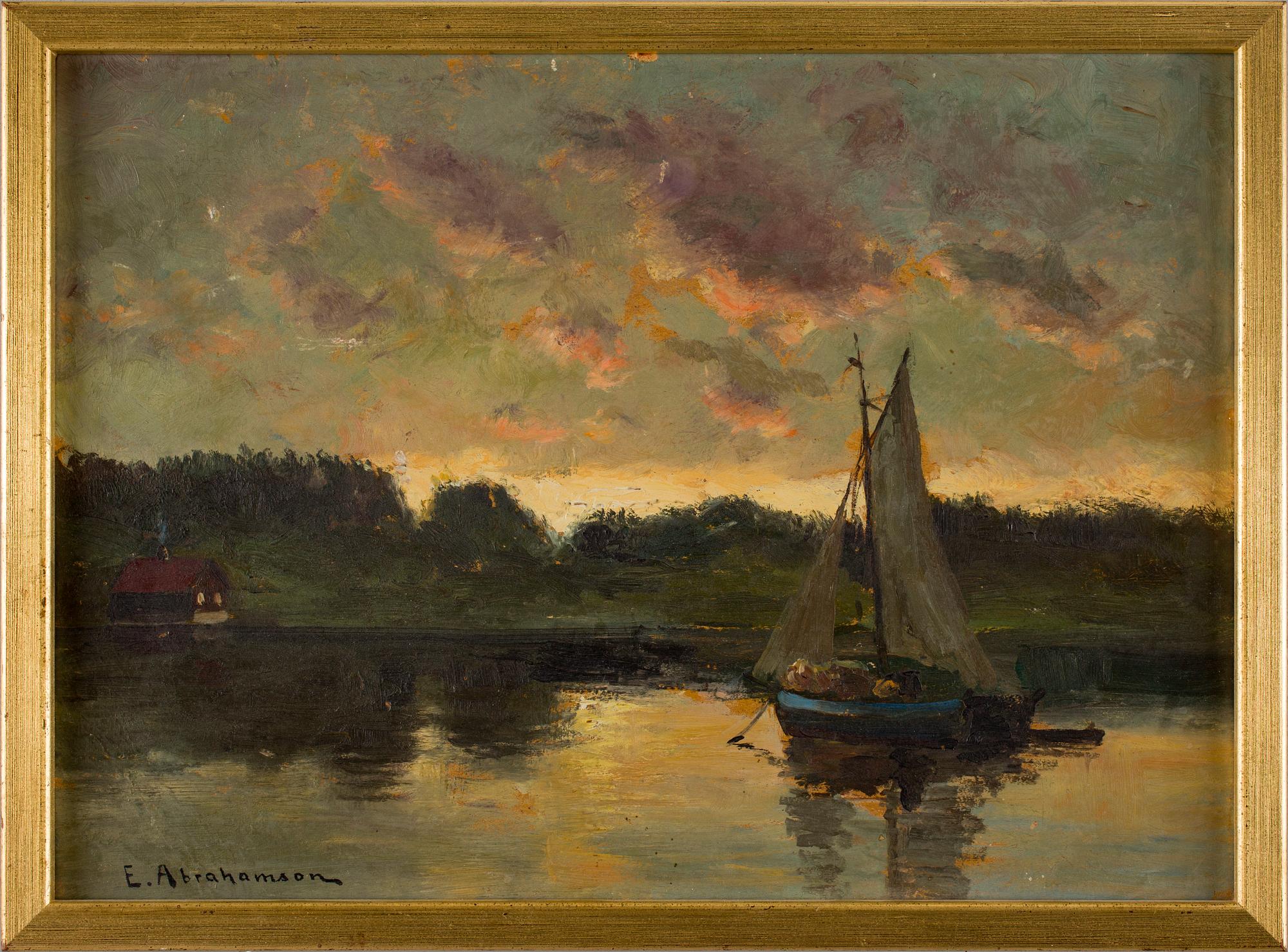 ERIK ABRAHAMSON, olja på pannå, sign.
