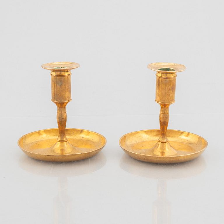 Candle holders, 2+2 pcs, brass, of which one no. 48 Skultuna, 19th century.