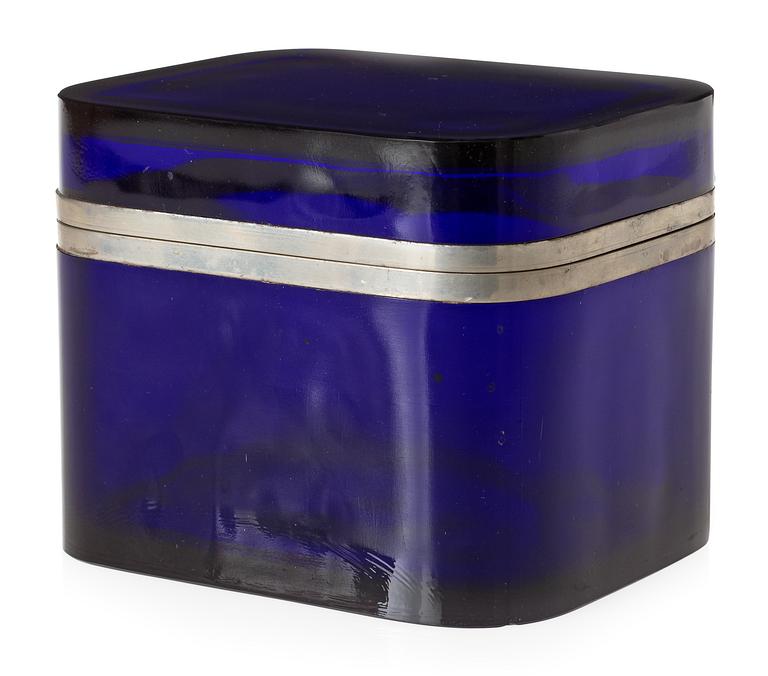 A Josef Frank blue glass and pewter box by Svenskt Tenn.