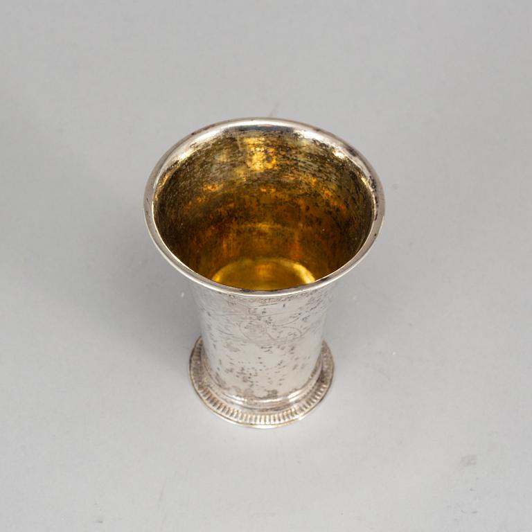 A Swedish 18th century silver beaker, mark of Carl Lemon, Uppsala 1740.