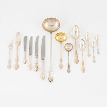 Bestickuppsättning, 114 delar, silver, modell "Adlerstråhle", bl a GAB, Stockholm 1918, i schatull.