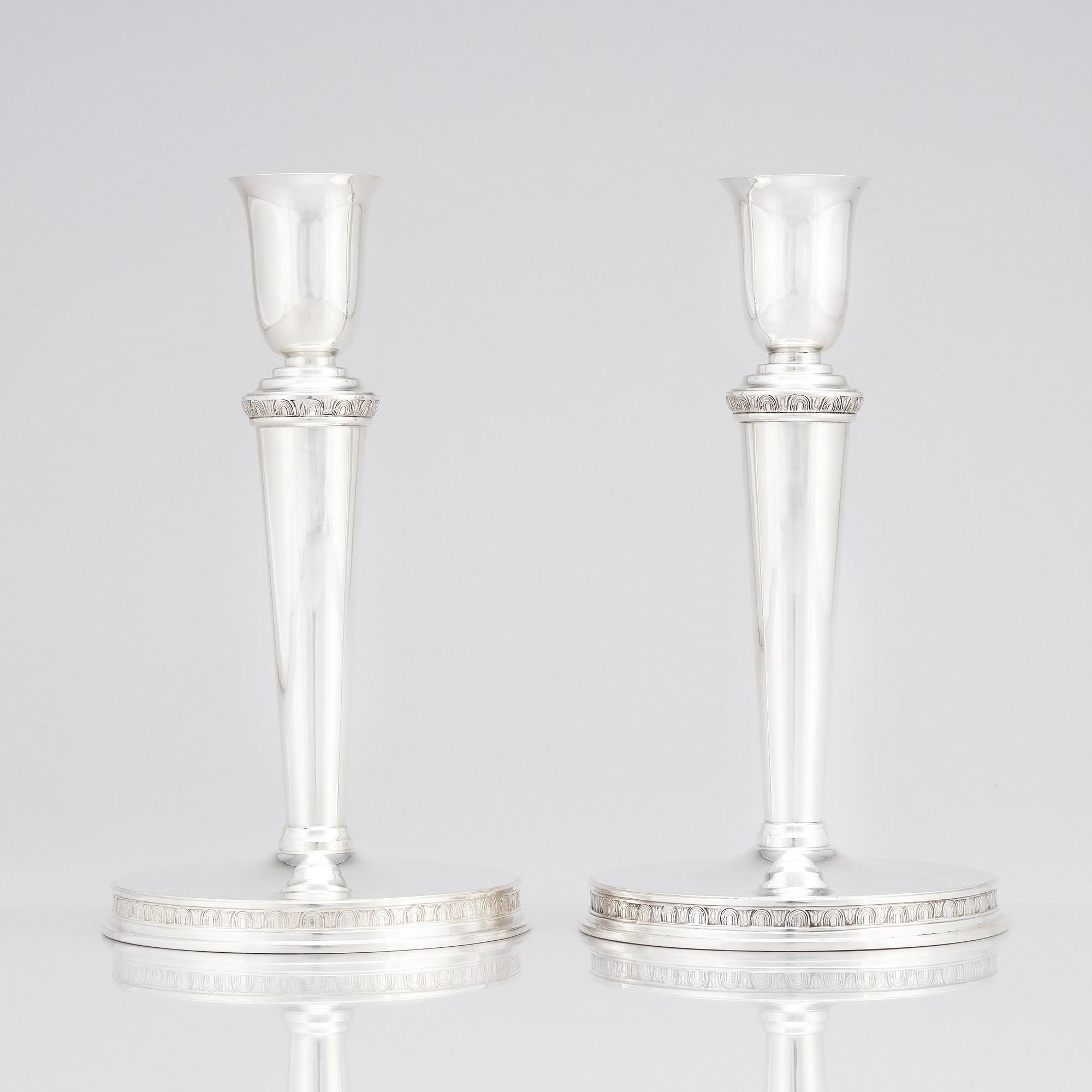 Eric Råström, for C.G. Råström, a pair of silver candlesticks, Stockholm 1960.