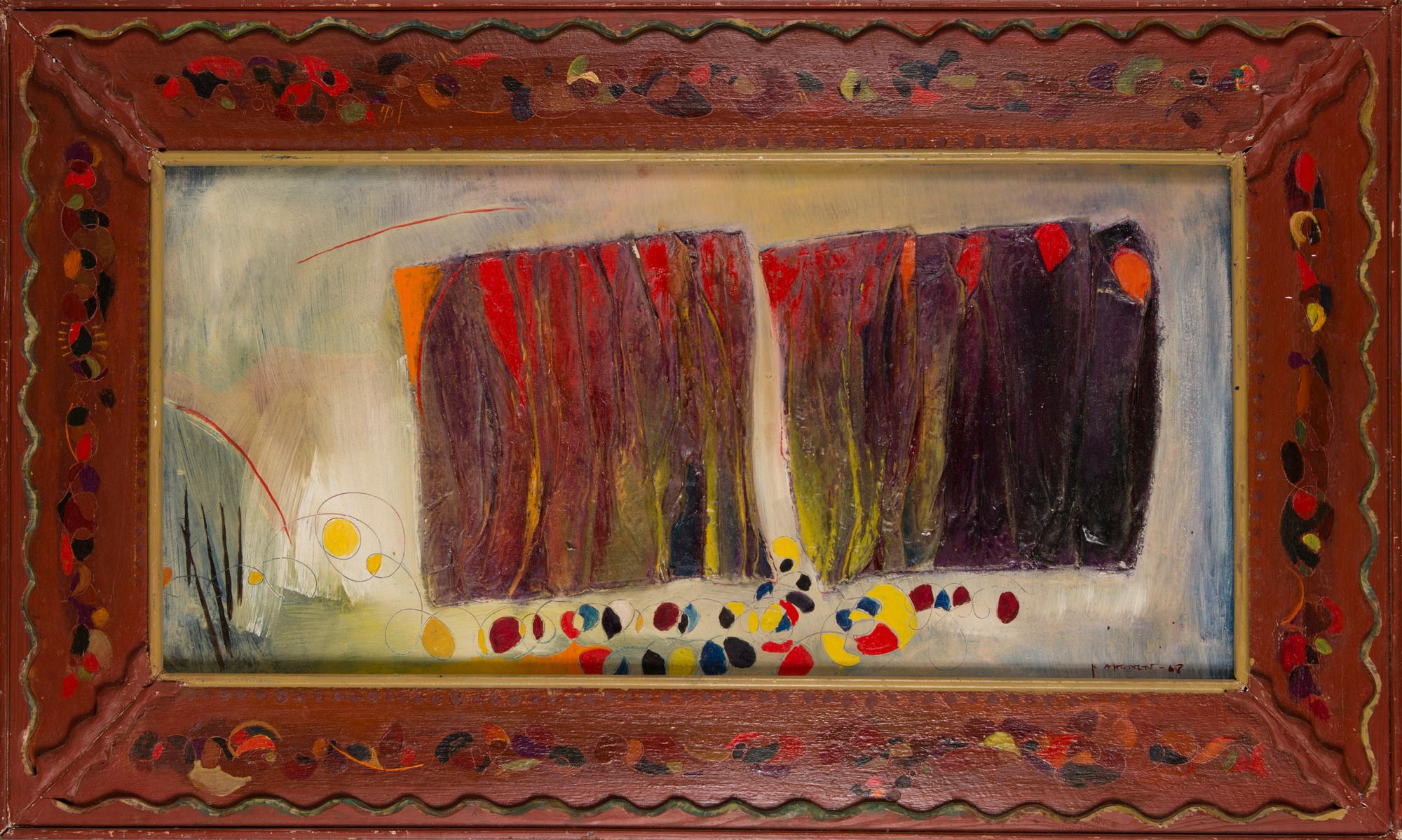 KOSTI AHONEN, collage, oil on board, signed and dated -67.