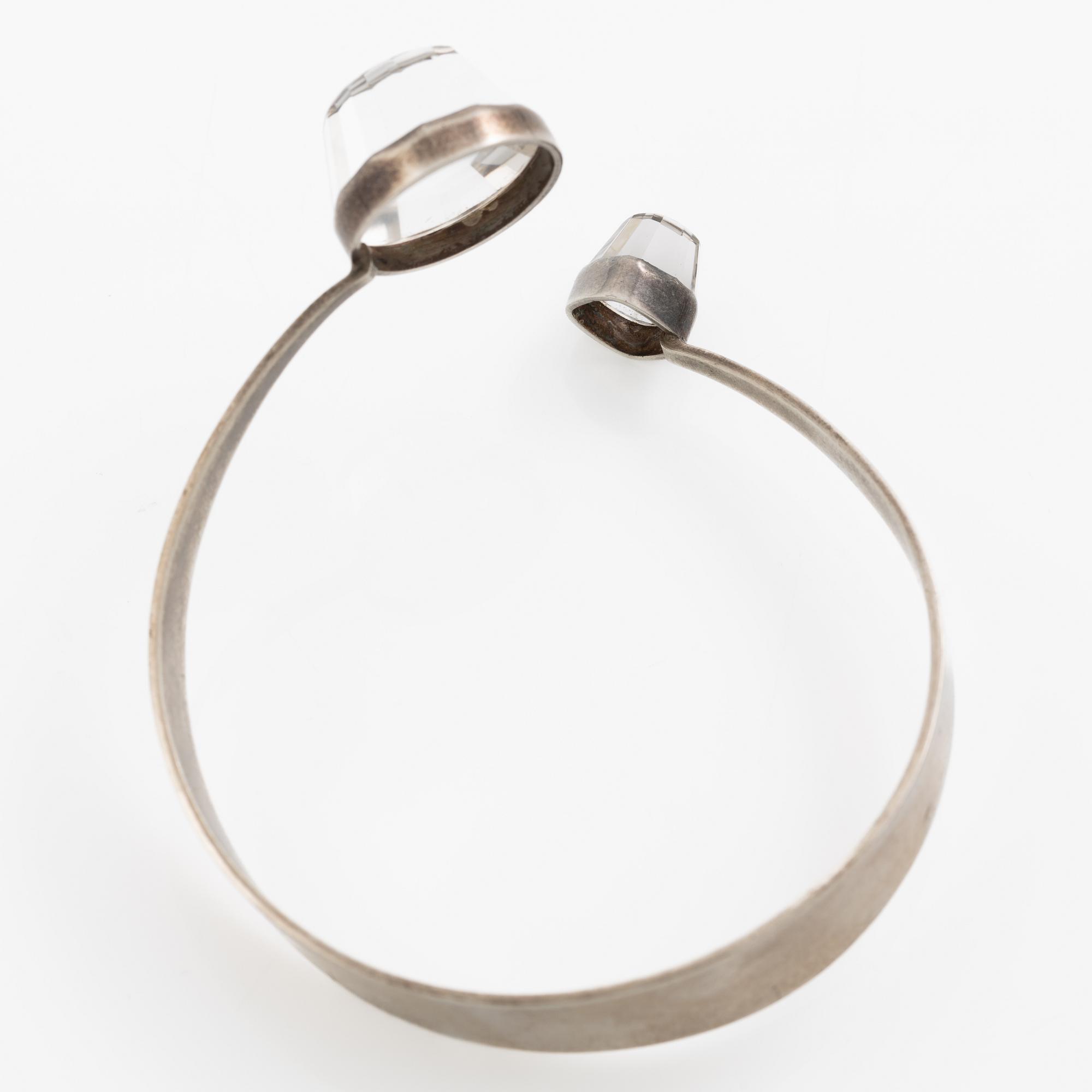 Arm ring and ring, silver with rock crystal, arm ring by Gert Thysell,