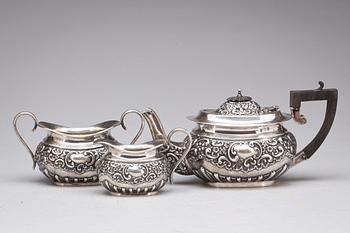TESERVIS, 3 delar, silver, Birmingham, England, 1900-talets böjan, vikt ca 600g.