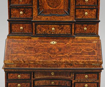 A Swedish burr-elm late baroque writing cabinet, first part 18th century.