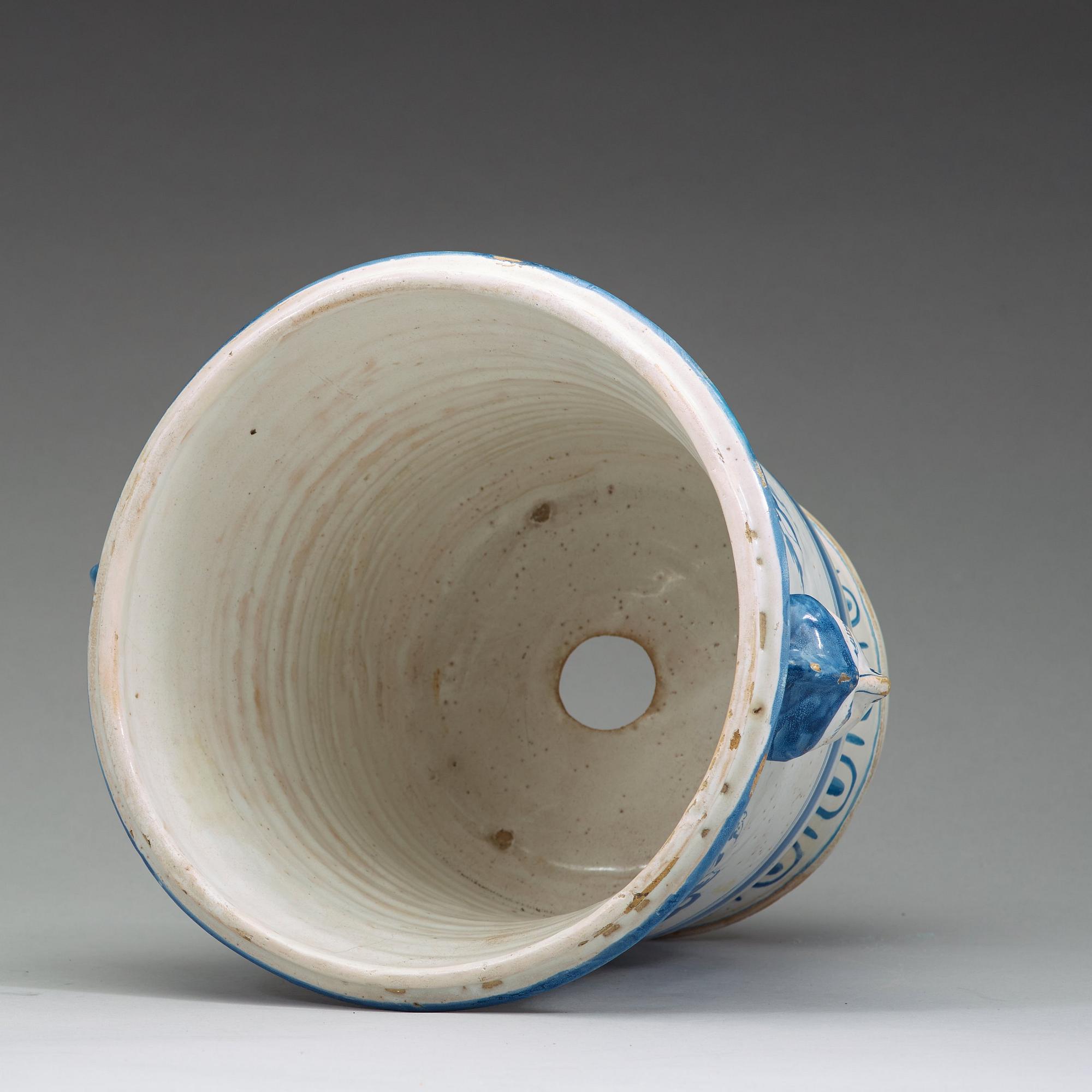 A Swedish Rörstrand faience flower pot, dated St 2/2 (17)53.