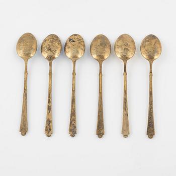Mockaskedar, 6 st, förgyllt sterlingsilver och emalj, Danmark, 1900-talets mitt.