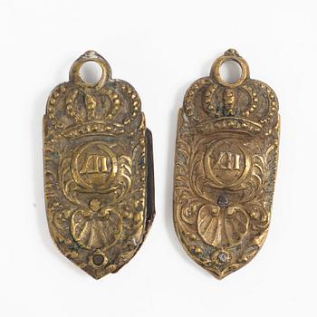 A pair of Baroque gilt brass mounts by C. C. Hartwig (caster active in Stockholm 1702-20).
