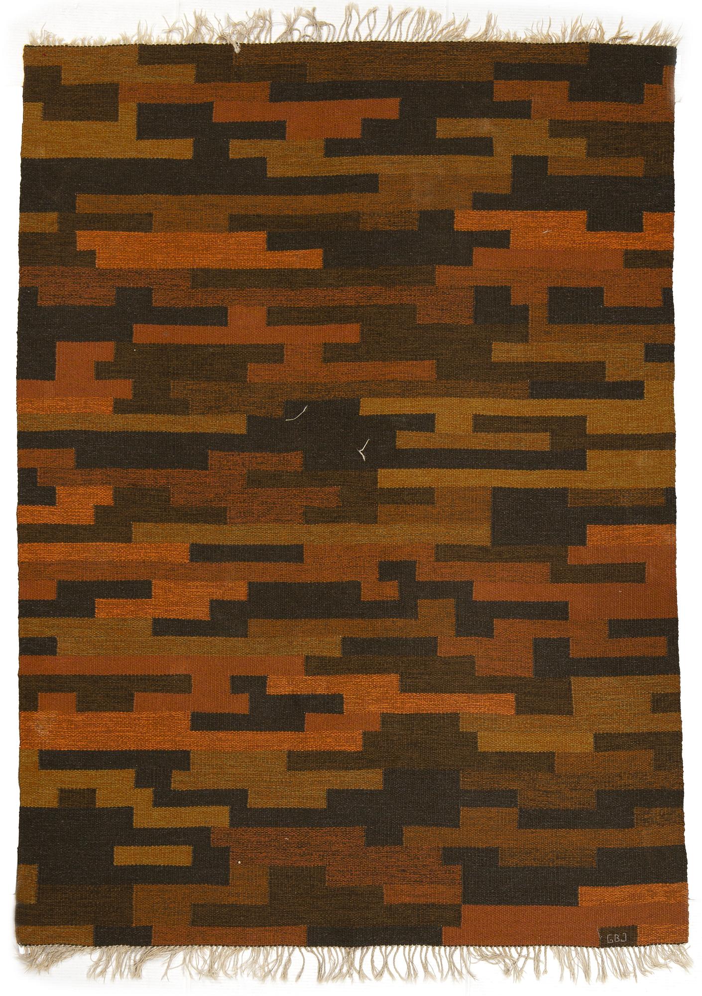 Gull-Britt johansson, a carpet, flat weave, signed GBJ, ca 238 x 172 cm.