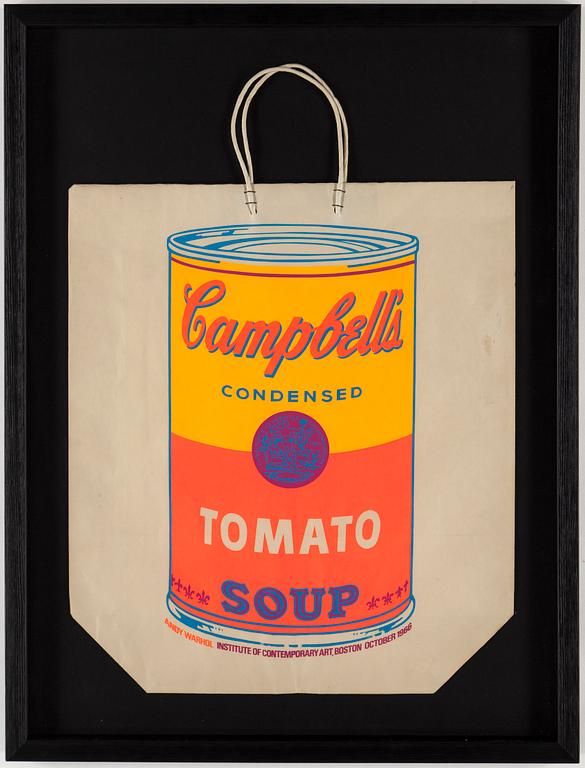 ANDY WARHOL, färgserigrafi på papperspåse, 1966, utgiven av Institute of Contemporary Art, Boston.