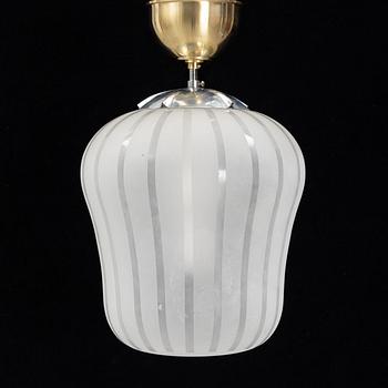 A Swedish Modern glass and brass ceiling light, Orrefors, 1940's.