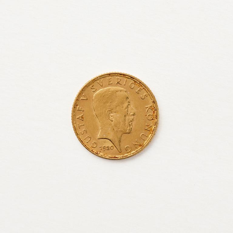 Gold  coin, Gustav V, Sweden, 5 kronor, 1920.