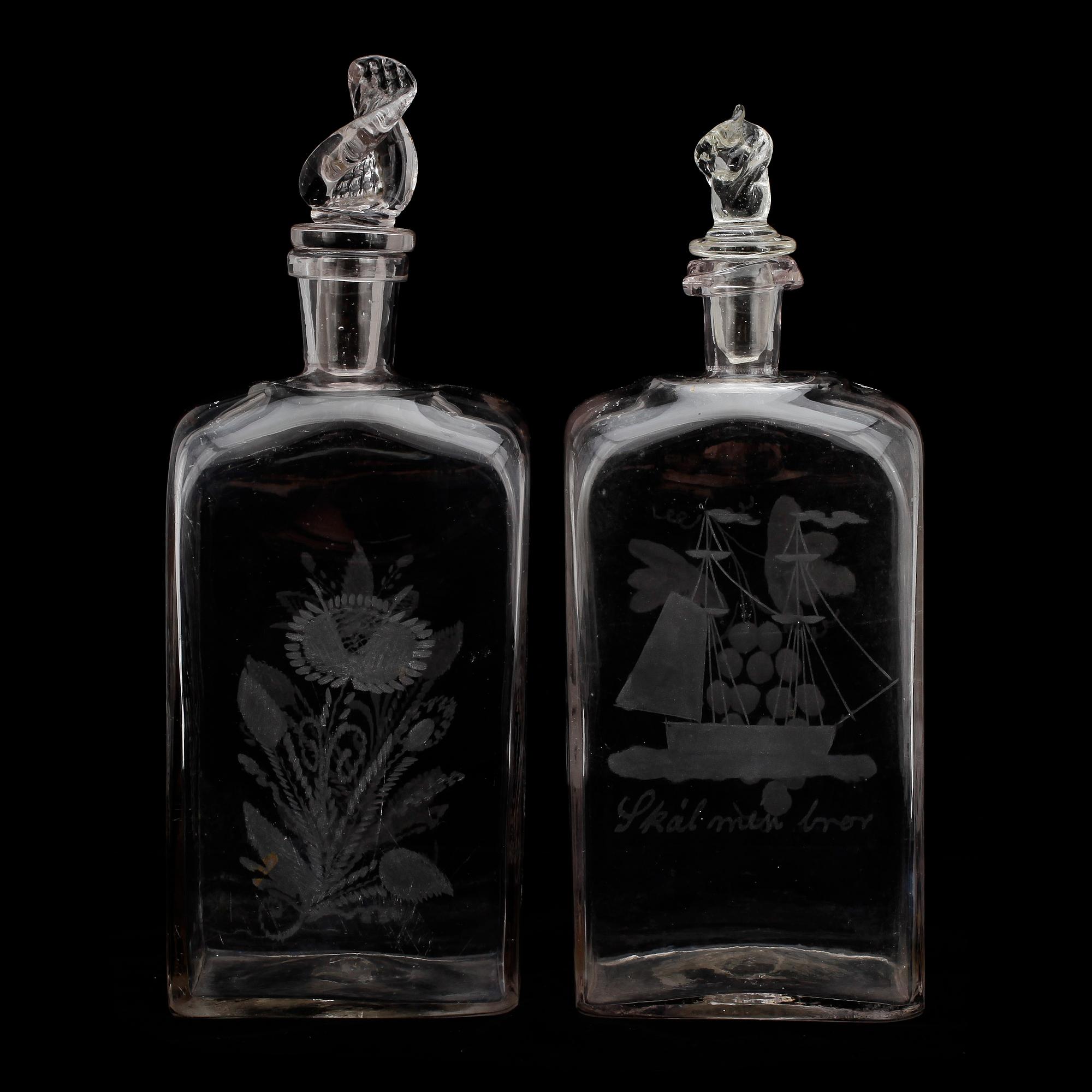 KARAFFER, 2 st, glas, 1800-talets mitt.