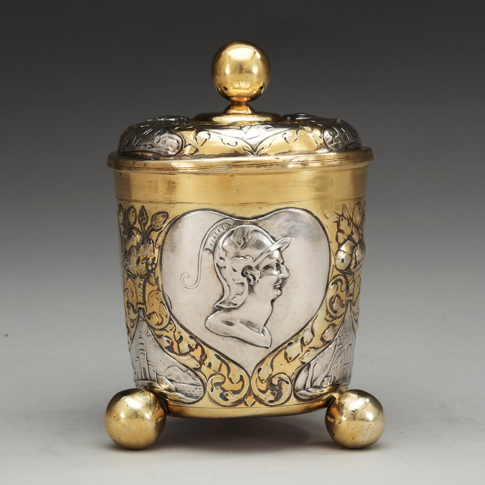 A german 18th century parcel-gilt, makers mark of Simon Wickert, Augsburg (1691-1708).