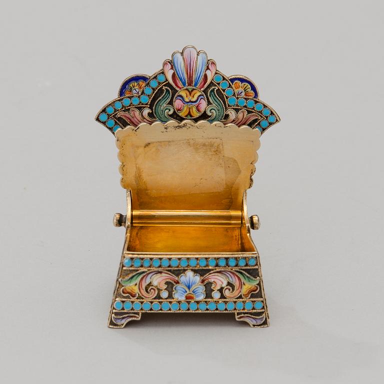 RUSSIAN SALT CHAIR, silver and cloisonné enamel, early 20th century, unclear maker's mark.