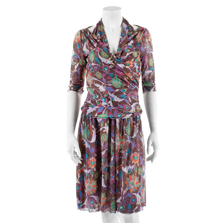 DIANE VON FURSTENBERG, patterned halterneck dress with top (size L), US size 10.